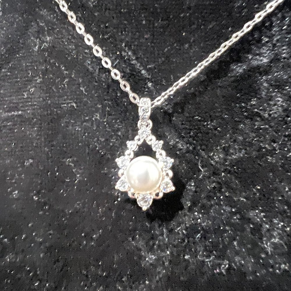 Nadri Silver Necklace with Pearl and Crystals NEW!